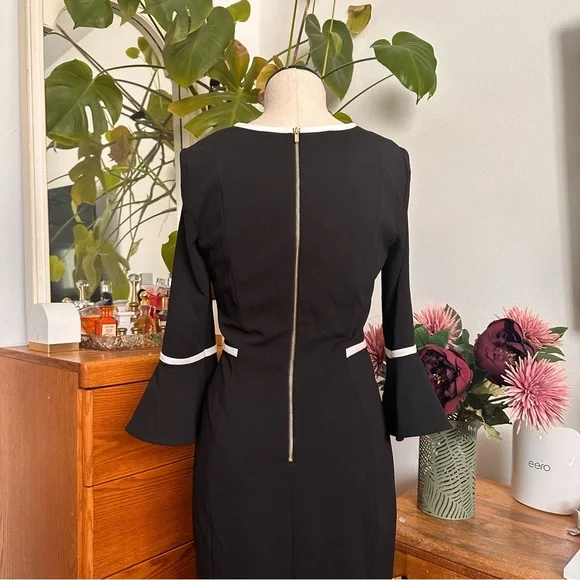 Calvin Klein Black Long-Sleeve Sheath Dress with White Trim - Picture 4 of 8